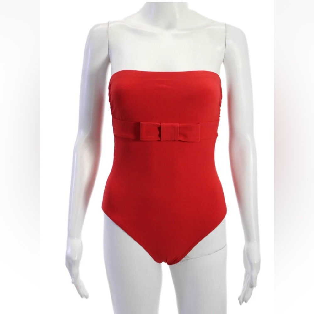 Karla Colleto Strapless Red One-Piece Swimsuit with Bow Detail